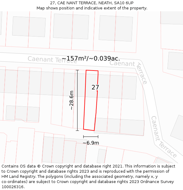 27, CAE NANT TERRACE, NEATH, SA10 6UP: Plot and title map