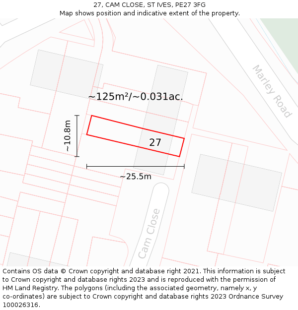 27, CAM CLOSE, ST IVES, PE27 3FG: Plot and title map