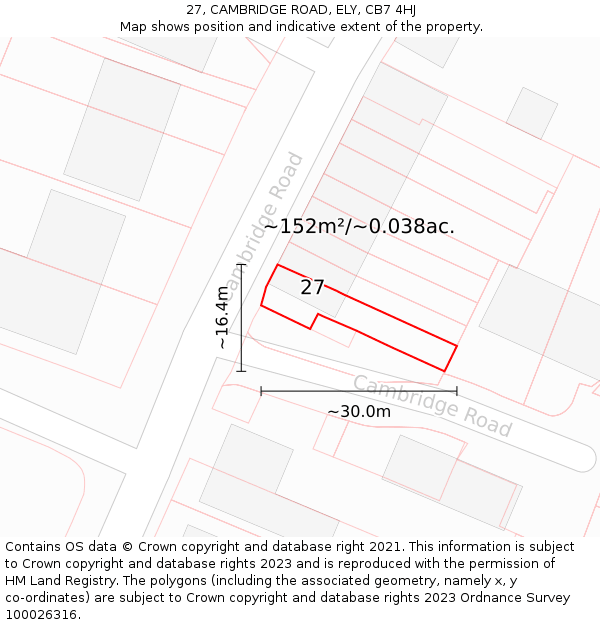 27, CAMBRIDGE ROAD, ELY, CB7 4HJ: Plot and title map