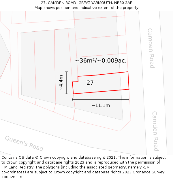 27, CAMDEN ROAD, GREAT YARMOUTH, NR30 3AB: Plot and title map