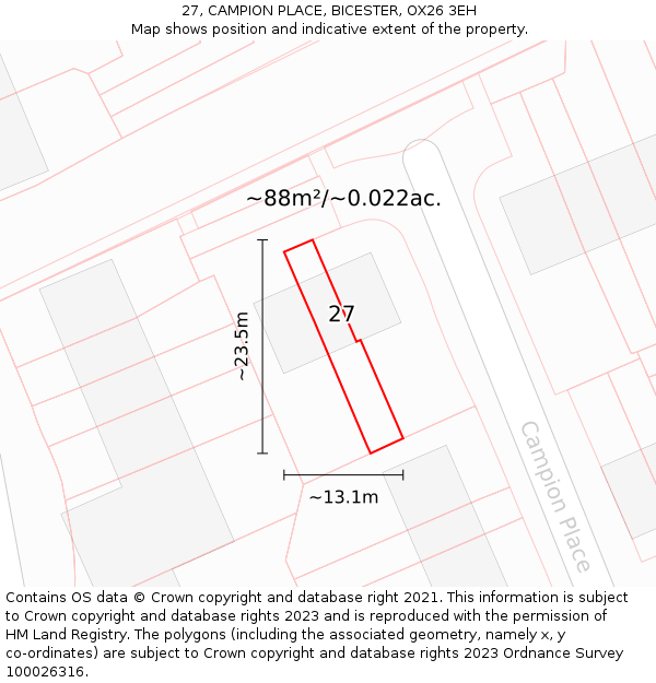 27, CAMPION PLACE, BICESTER, OX26 3EH: Plot and title map