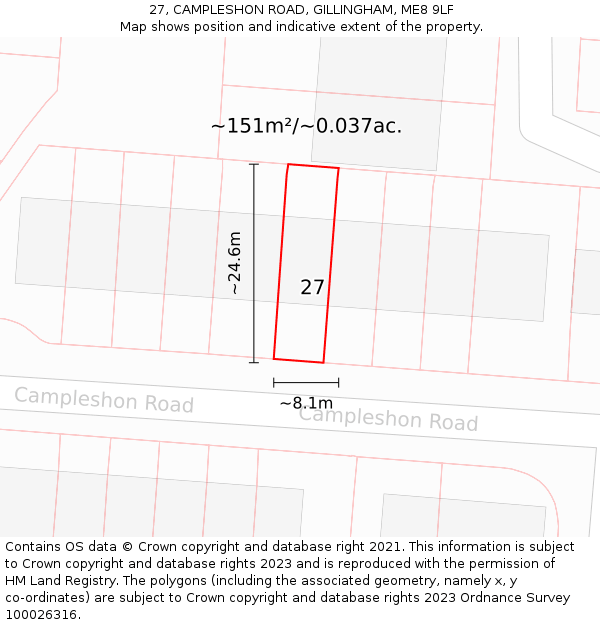 27, CAMPLESHON ROAD, GILLINGHAM, ME8 9LF: Plot and title map