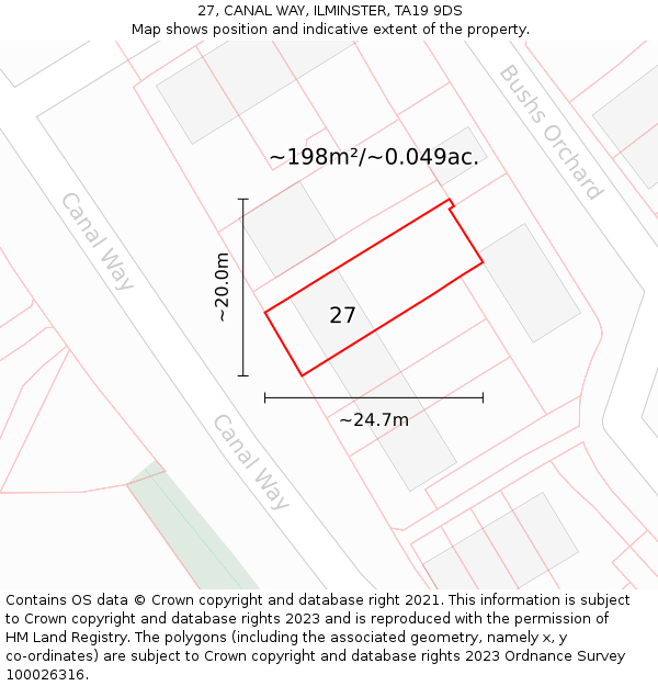 27, CANAL WAY, ILMINSTER, TA19 9DS: Plot and title map