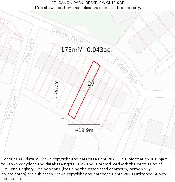 27, CANON PARK, BERKELEY, GL13 9DF: Plot and title map