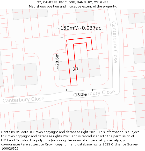 27, CANTERBURY CLOSE, BANBURY, OX16 4FE: Plot and title map