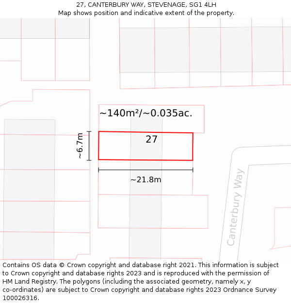 27, CANTERBURY WAY, STEVENAGE, SG1 4LH: Plot and title map