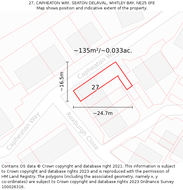 27, CAPHEATON WAY, SEATON DELAVAL, WHITLEY BAY, NE25 0FE: Plot and title map