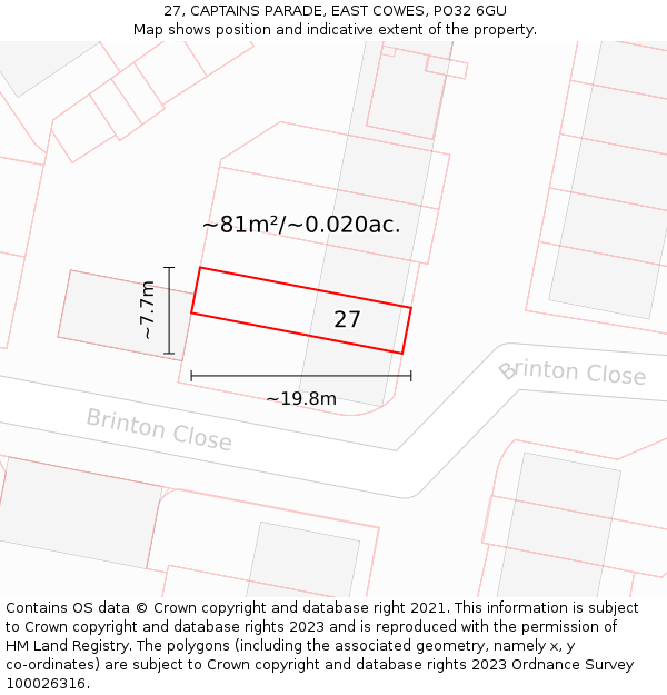 27, CAPTAINS PARADE, EAST COWES, PO32 6GU: Plot and title map