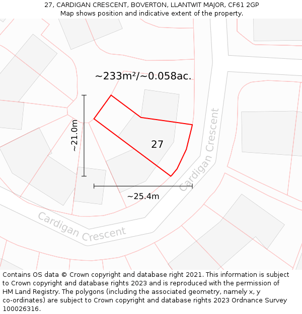 27, CARDIGAN CRESCENT, BOVERTON, LLANTWIT MAJOR, CF61 2GP: Plot and title map