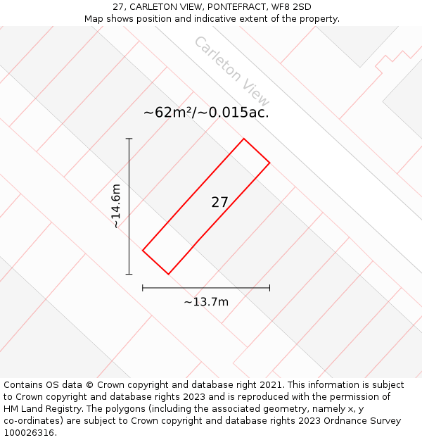 27, CARLETON VIEW, PONTEFRACT, WF8 2SD: Plot and title map