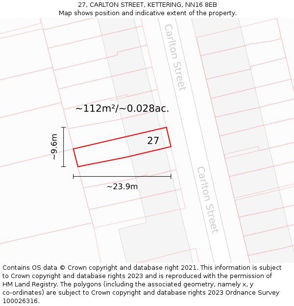 27, CARLTON STREET, KETTERING, NN16 8EB: Plot and title map
