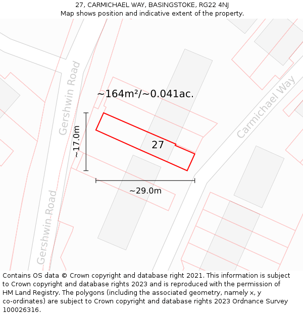 27, CARMICHAEL WAY, BASINGSTOKE, RG22 4NJ: Plot and title map