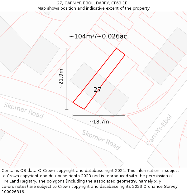 27, CARN YR EBOL, BARRY, CF63 1EH: Plot and title map