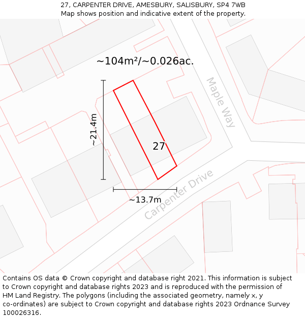 27, CARPENTER DRIVE, AMESBURY, SALISBURY, SP4 7WB: Plot and title map