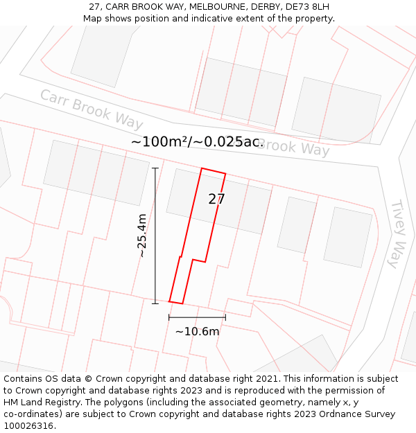 27, CARR BROOK WAY, MELBOURNE, DERBY, DE73 8LH: Plot and title map