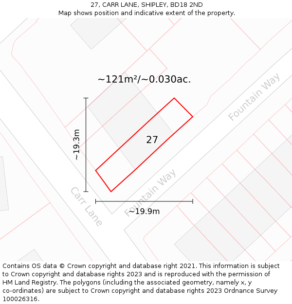 27, CARR LANE, SHIPLEY, BD18 2ND: Plot and title map