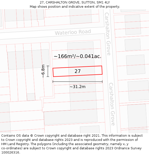 27, CARSHALTON GROVE, SUTTON, SM1 4LY: Plot and title map
