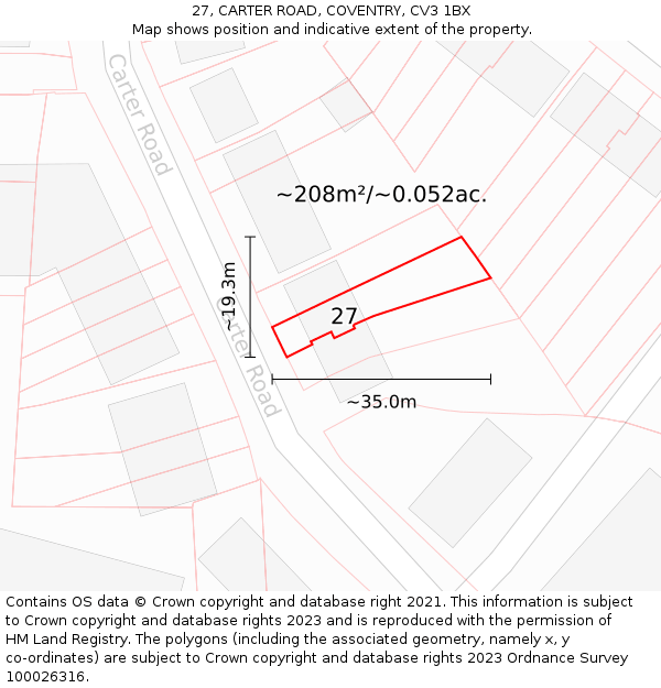 27, CARTER ROAD, COVENTRY, CV3 1BX: Plot and title map