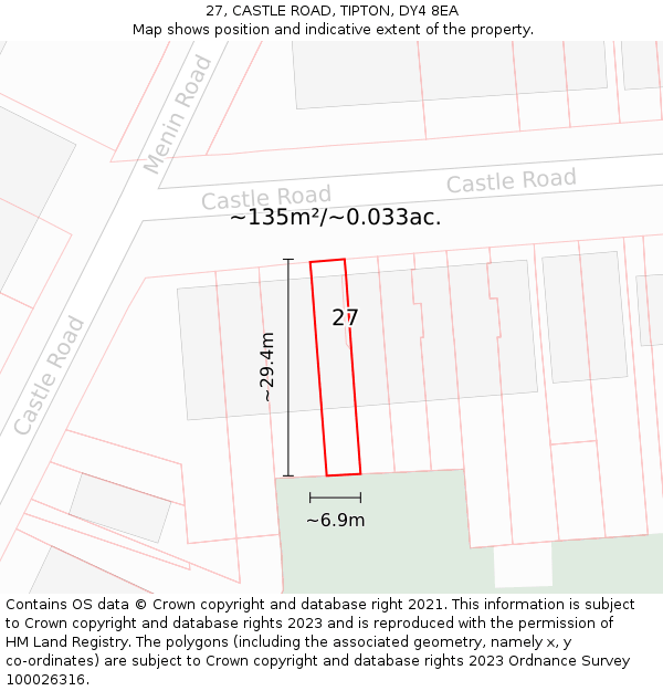 27, CASTLE ROAD, TIPTON, DY4 8EA: Plot and title map