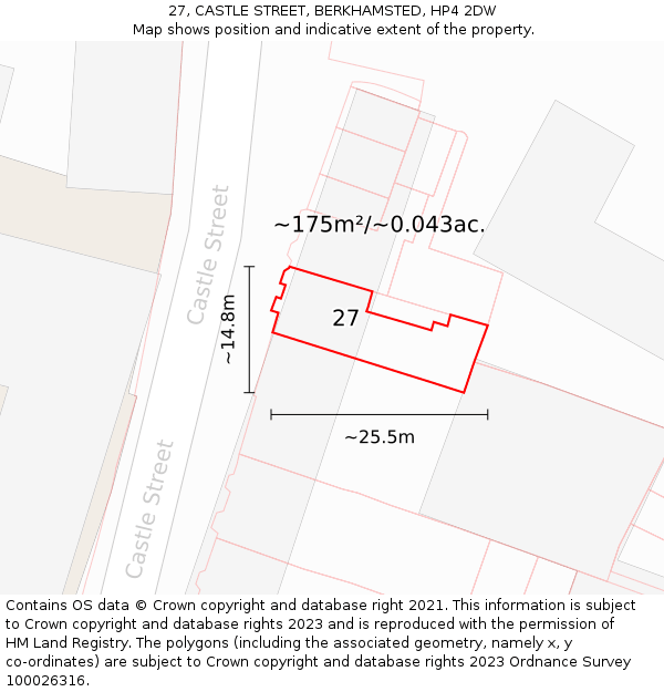 27, CASTLE STREET, BERKHAMSTED, HP4 2DW: Plot and title map