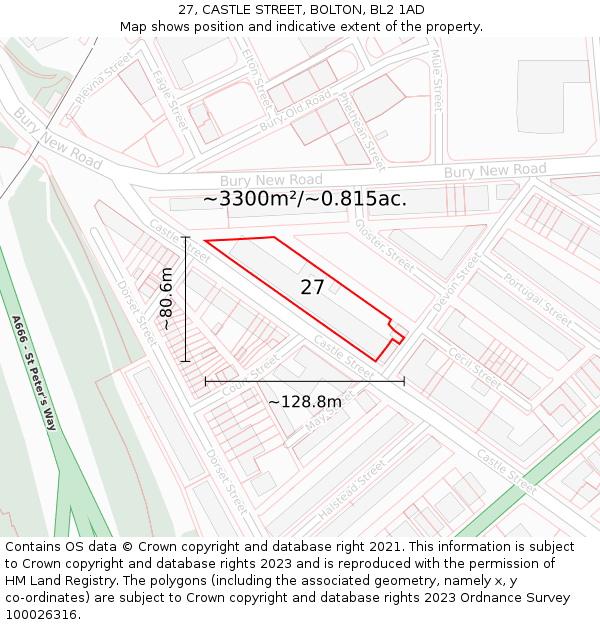 27, CASTLE STREET, BOLTON, BL2 1AD: Plot and title map