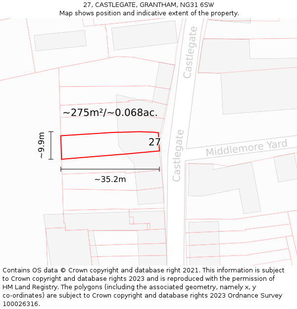 27, CASTLEGATE, GRANTHAM, NG31 6SW: Plot and title map