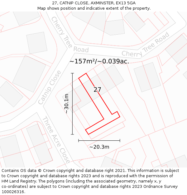 27, CATNIP CLOSE, AXMINSTER, EX13 5GA: Plot and title map