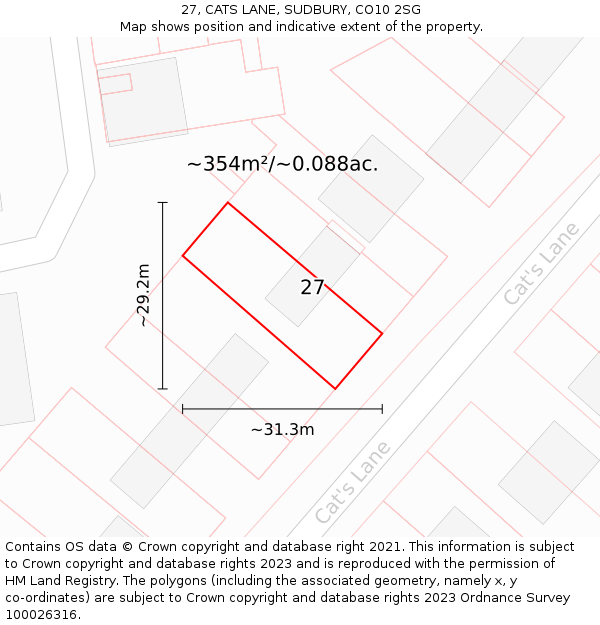 27, CATS LANE, SUDBURY, CO10 2SG: Plot and title map