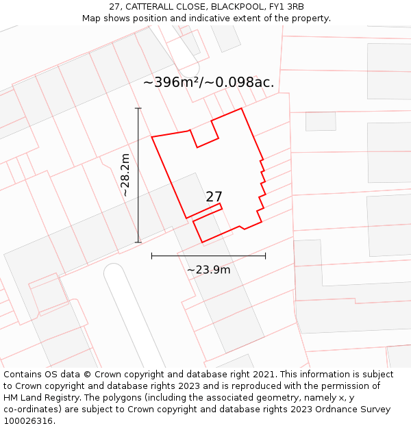 27, CATTERALL CLOSE, BLACKPOOL, FY1 3RB: Plot and title map