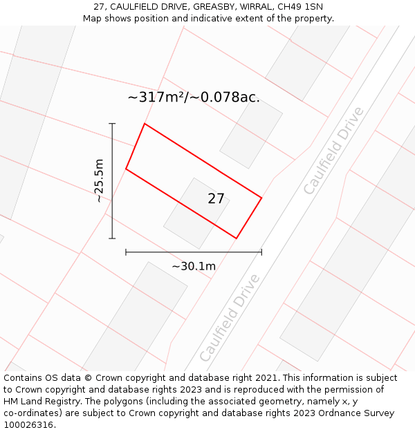 27, CAULFIELD DRIVE, GREASBY, WIRRAL, CH49 1SN: Plot and title map