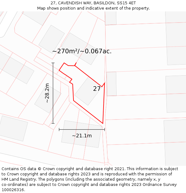 27, CAVENDISH WAY, BASILDON, SS15 4ET: Plot and title map
