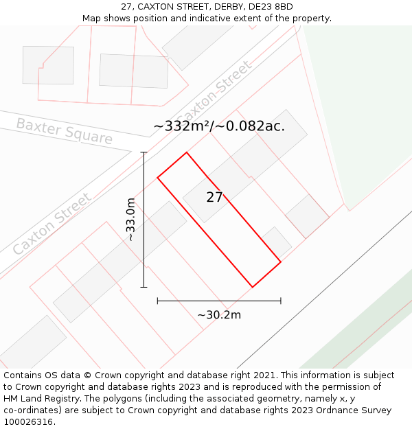 27, CAXTON STREET, DERBY, DE23 8BD: Plot and title map