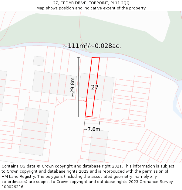 27, CEDAR DRIVE, TORPOINT, PL11 2QQ: Plot and title map