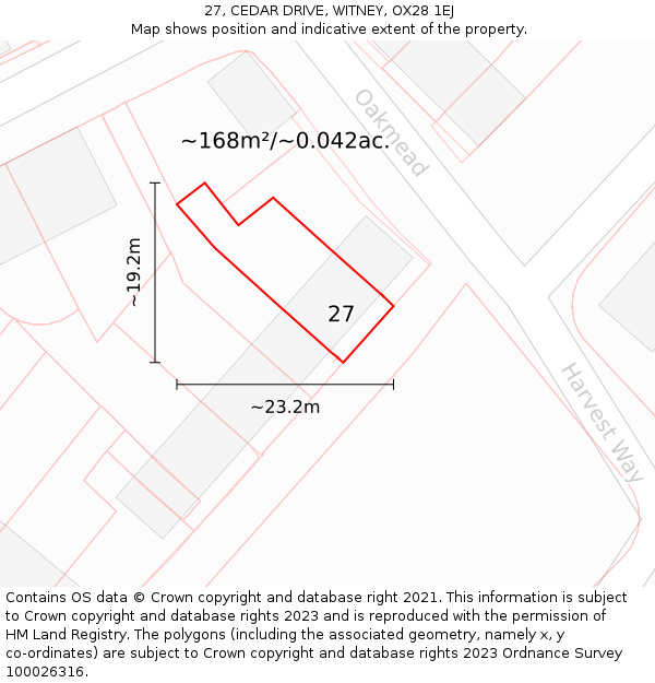 27, CEDAR DRIVE, WITNEY, OX28 1EJ: Plot and title map