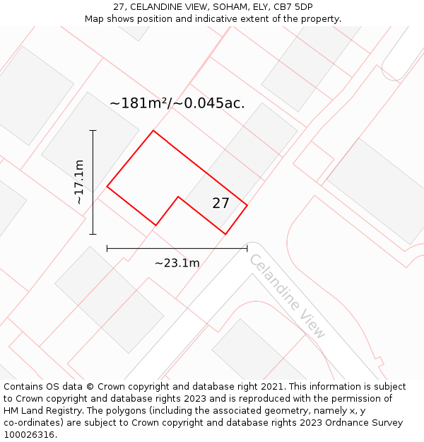 27, CELANDINE VIEW, SOHAM, ELY, CB7 5DP: Plot and title map