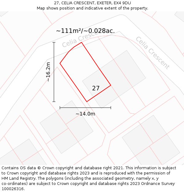 27, CELIA CRESCENT, EXETER, EX4 9DU: Plot and title map