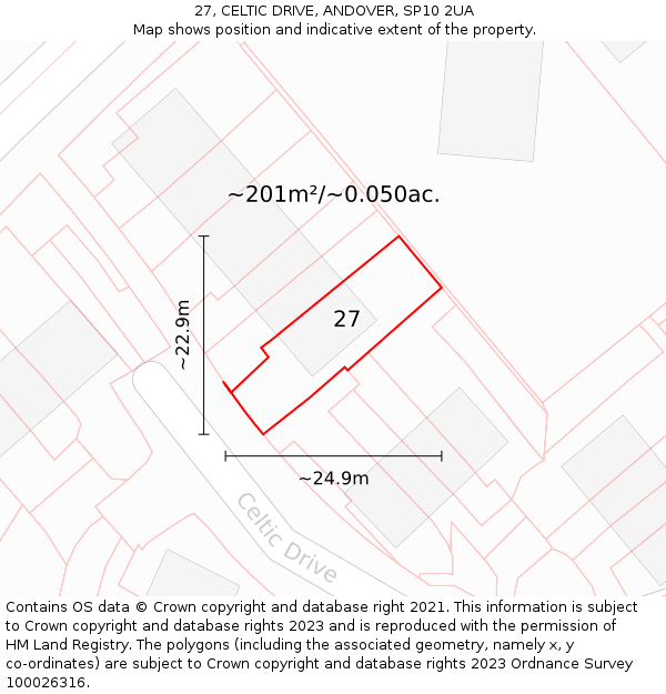 27, CELTIC DRIVE, ANDOVER, SP10 2UA: Plot and title map