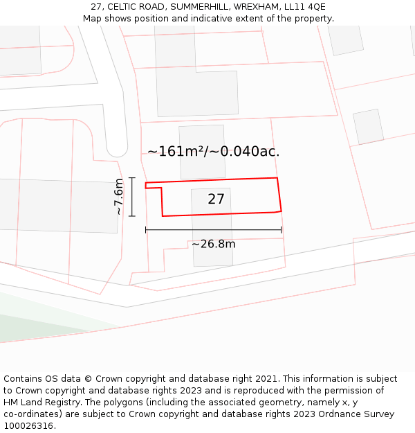 27, CELTIC ROAD, SUMMERHILL, WREXHAM, LL11 4QE: Plot and title map