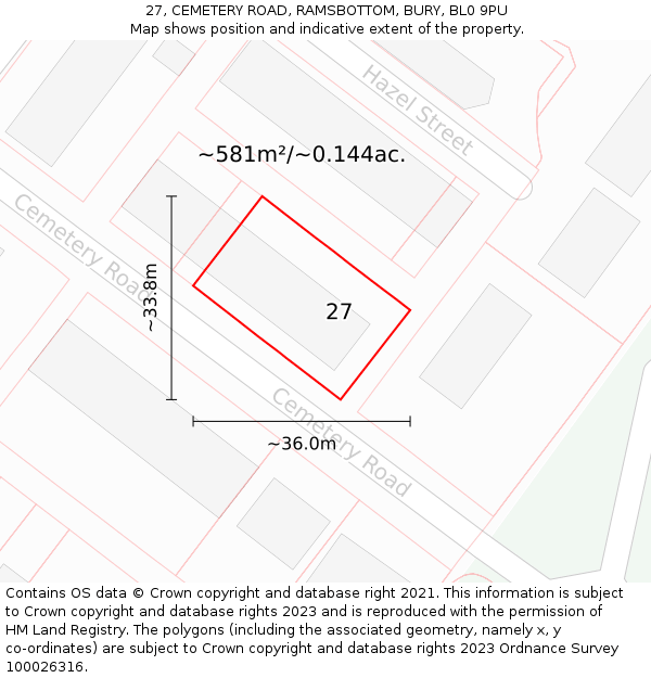 27, CEMETERY ROAD, RAMSBOTTOM, BURY, BL0 9PU: Plot and title map