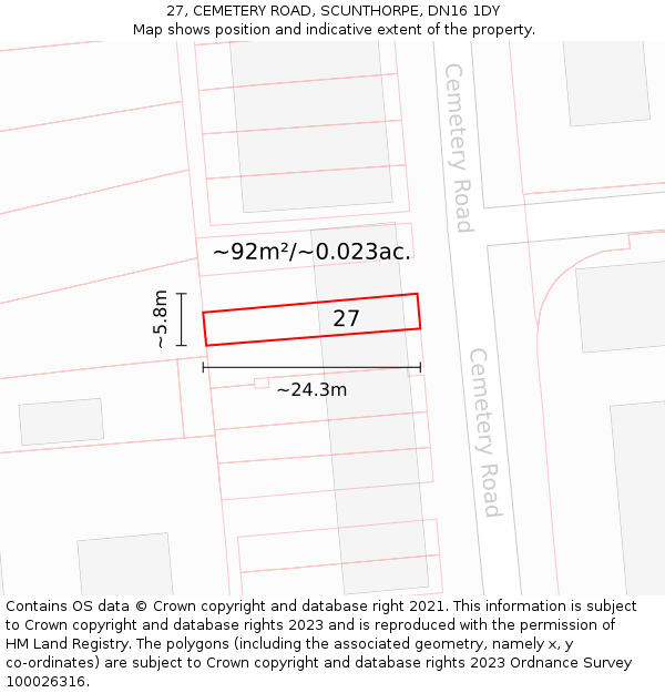 27, CEMETERY ROAD, SCUNTHORPE, DN16 1DY: Plot and title map