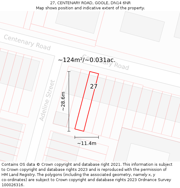 27, CENTENARY ROAD, GOOLE, DN14 6NR: Plot and title map