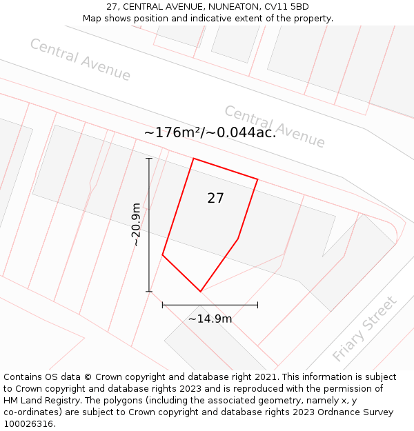 27, CENTRAL AVENUE, NUNEATON, CV11 5BD: Plot and title map