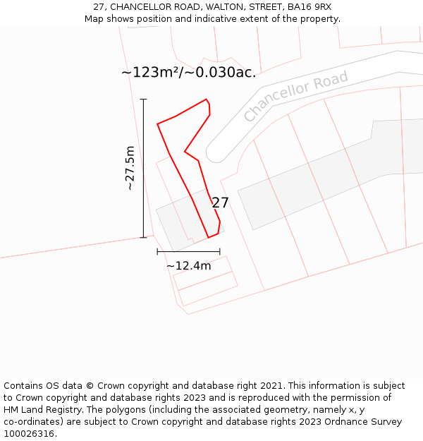 27, CHANCELLOR ROAD, WALTON, STREET, BA16 9RX: Plot and title map