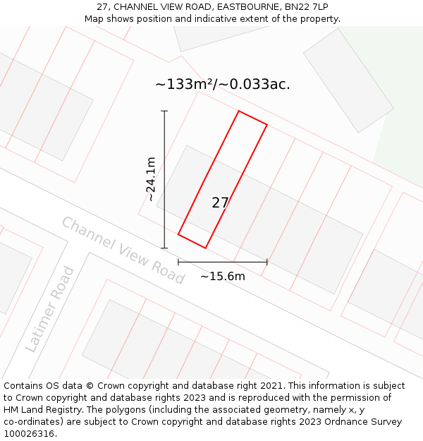 27, CHANNEL VIEW ROAD, EASTBOURNE, BN22 7LP: Plot and title map