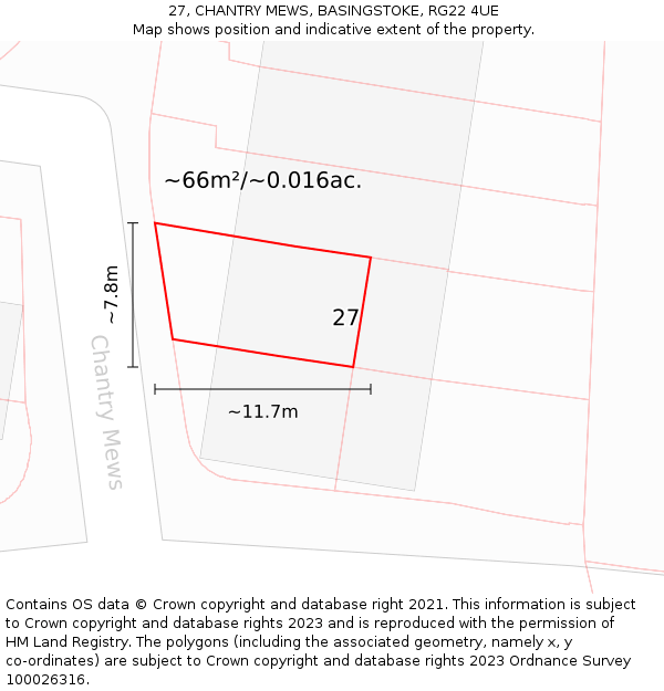 27, CHANTRY MEWS, BASINGSTOKE, RG22 4UE: Plot and title map
