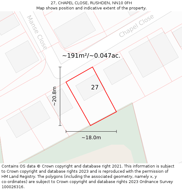 27, CHAPEL CLOSE, RUSHDEN, NN10 0FH: Plot and title map