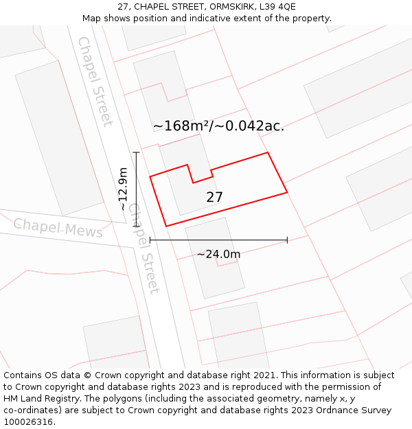 27, CHAPEL STREET, ORMSKIRK, L39 4QE: Plot and title map