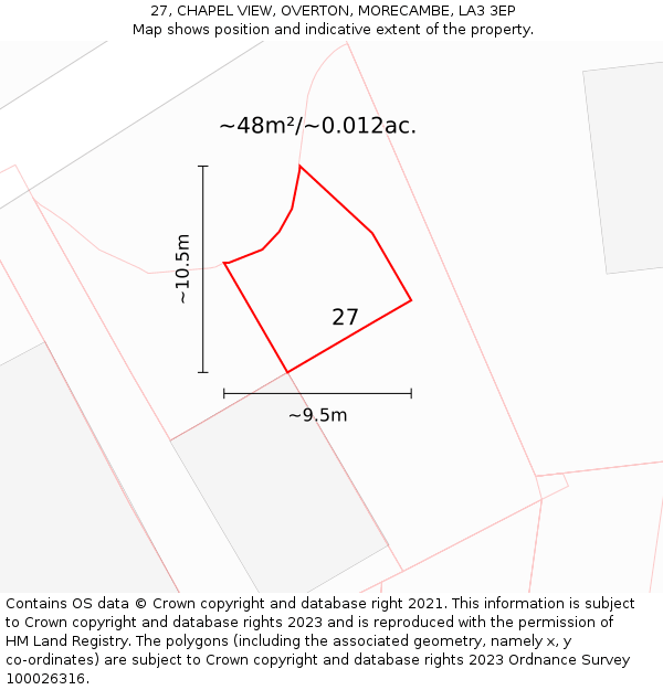 27, CHAPEL VIEW, OVERTON, MORECAMBE, LA3 3EP: Plot and title map