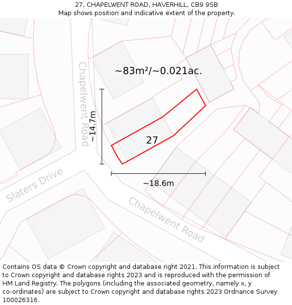 27, CHAPELWENT ROAD, HAVERHILL, CB9 9SB: Plot and title map