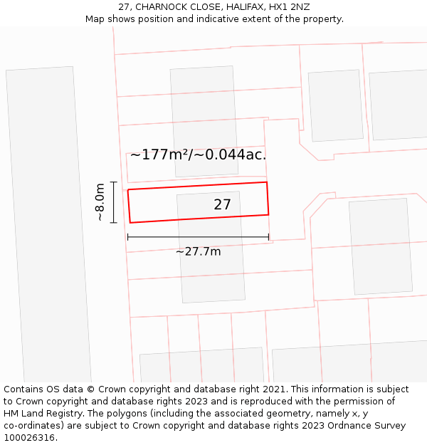 27, CHARNOCK CLOSE, HALIFAX, HX1 2NZ: Plot and title map